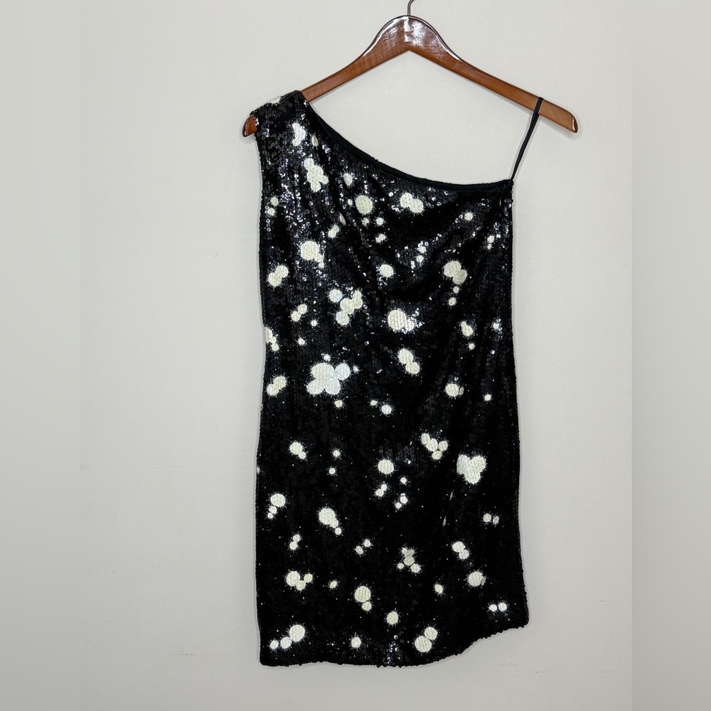 Michael Kors - Black Abstract Sequin One Shoulder Dress - size 8 - Picture 5 of 15